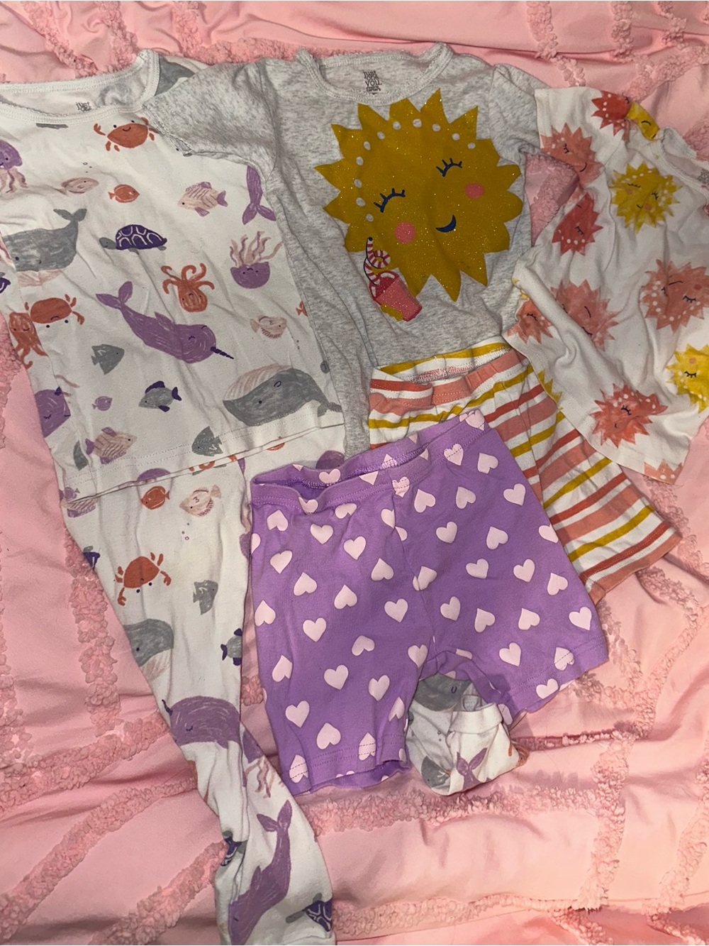 Kids Sun & Heart Pajama Set - Purple, Yellow, White